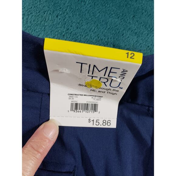Time and Tru Dress Pants Size 12 Womens Blue Stretch Hook & Eye Straight NWT - Picture 12 of 13